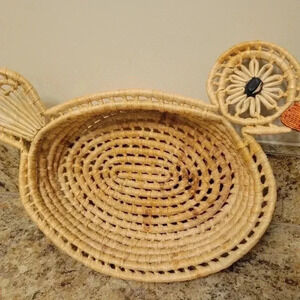 Vintage Corn Husk Woven Duck Bird Basket